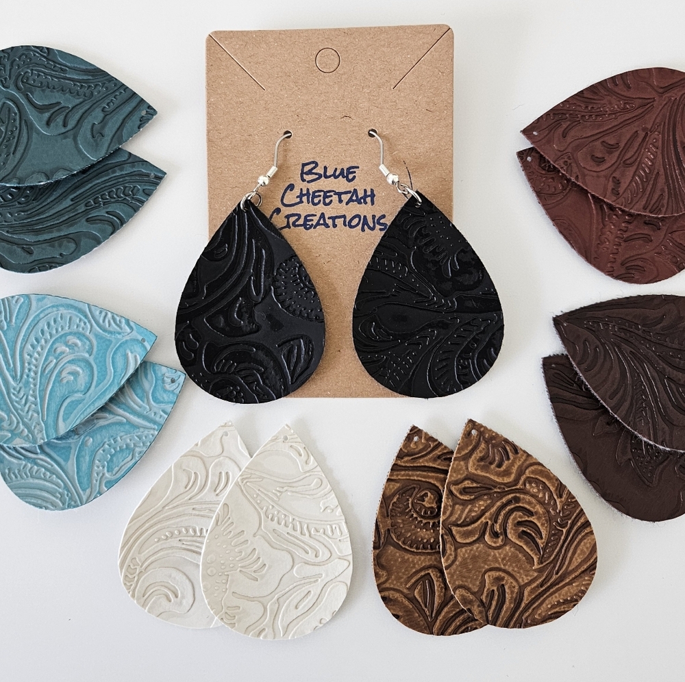 New embossed faux leather teardrop earrings